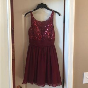 Wine color sparkly homecoming dress